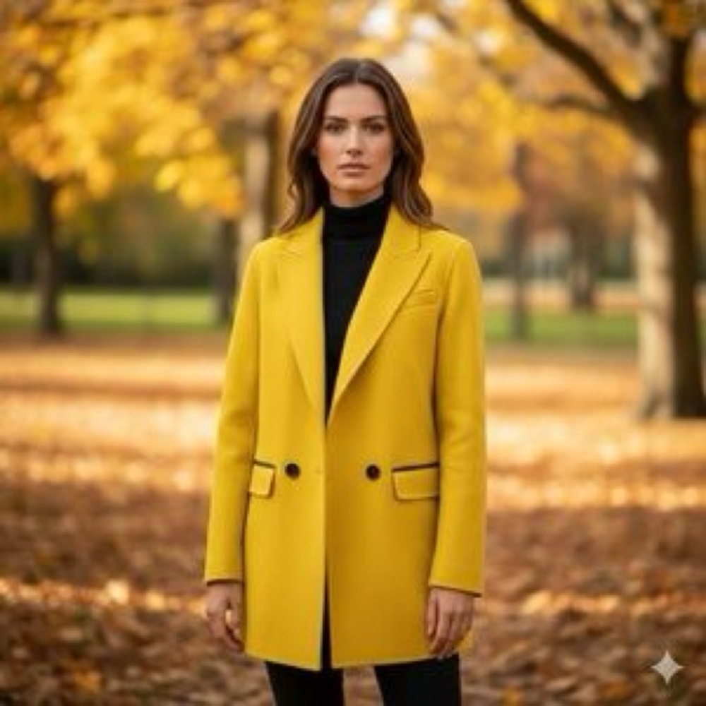 Nwot $690 Mackage Edina Yellow Wool Coat With Black Trim Medium Spring